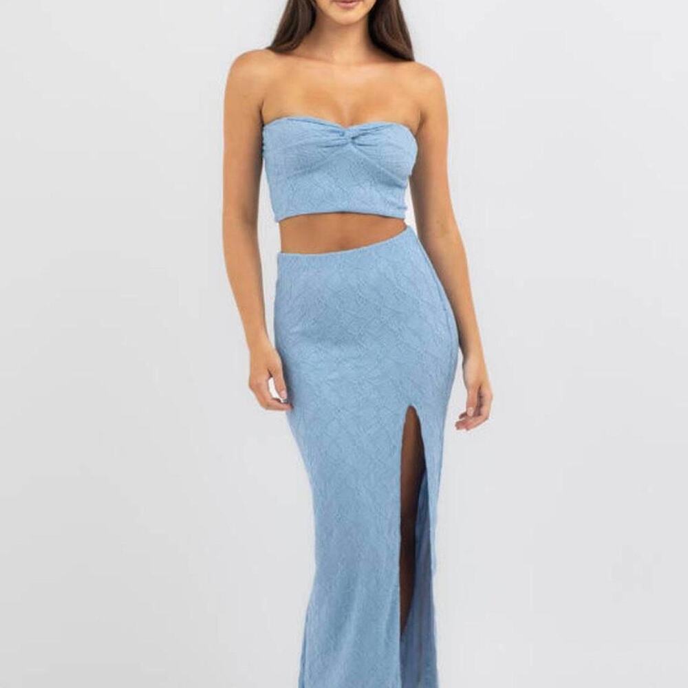 MooLooLa Blue Bandeau Top and Maxi Skirt with slit Set